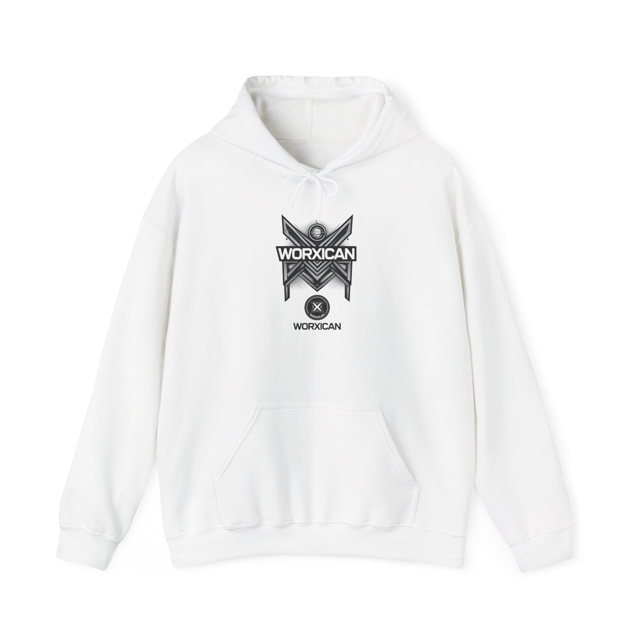 WORXICAN geometric X logo Hoodie | silver text streetwear