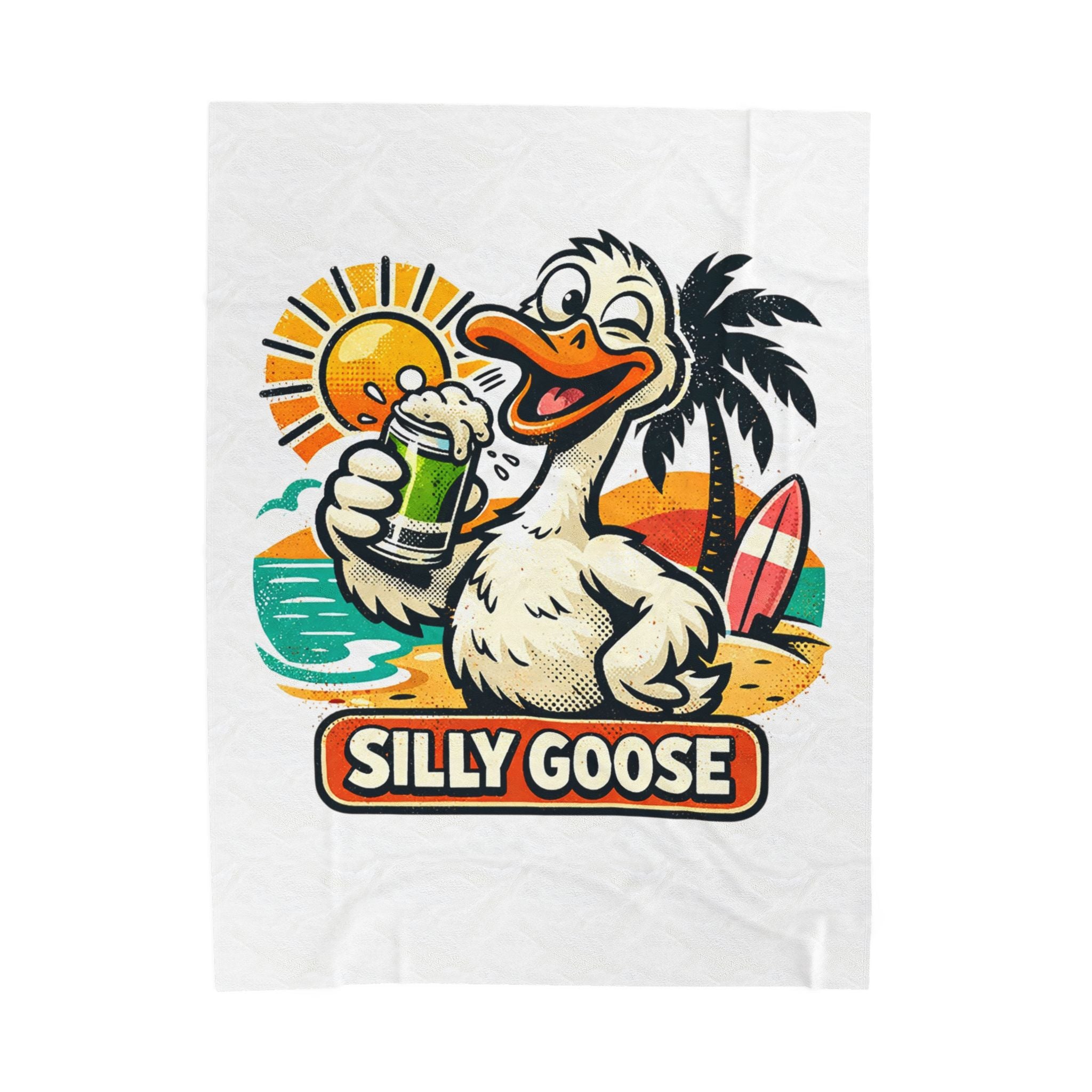 Silly Goose Beach Duck Velveteen Plush Blanket | Surf, Sun, Palm