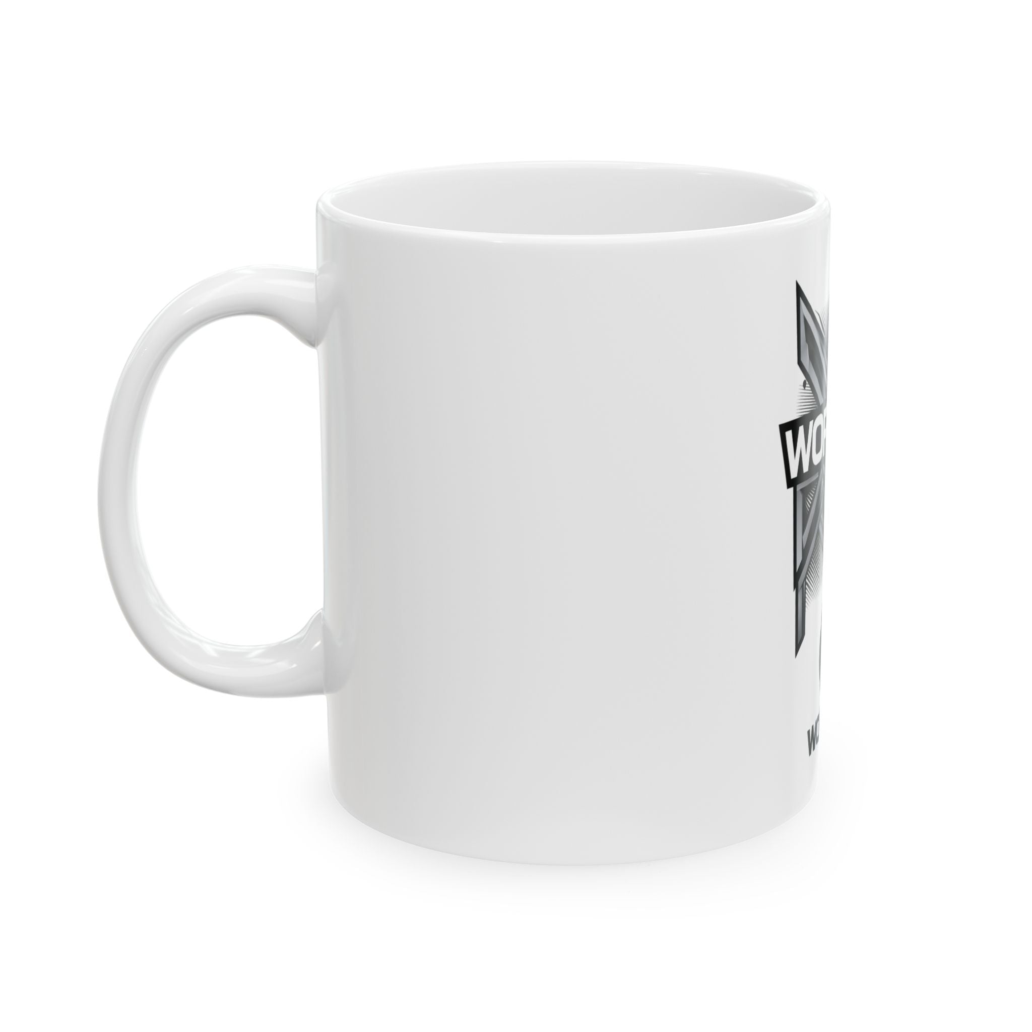 Worxican Logo Ceramic Mug – Monochrome Emblem Coffee Cup (11oz or 15oz)