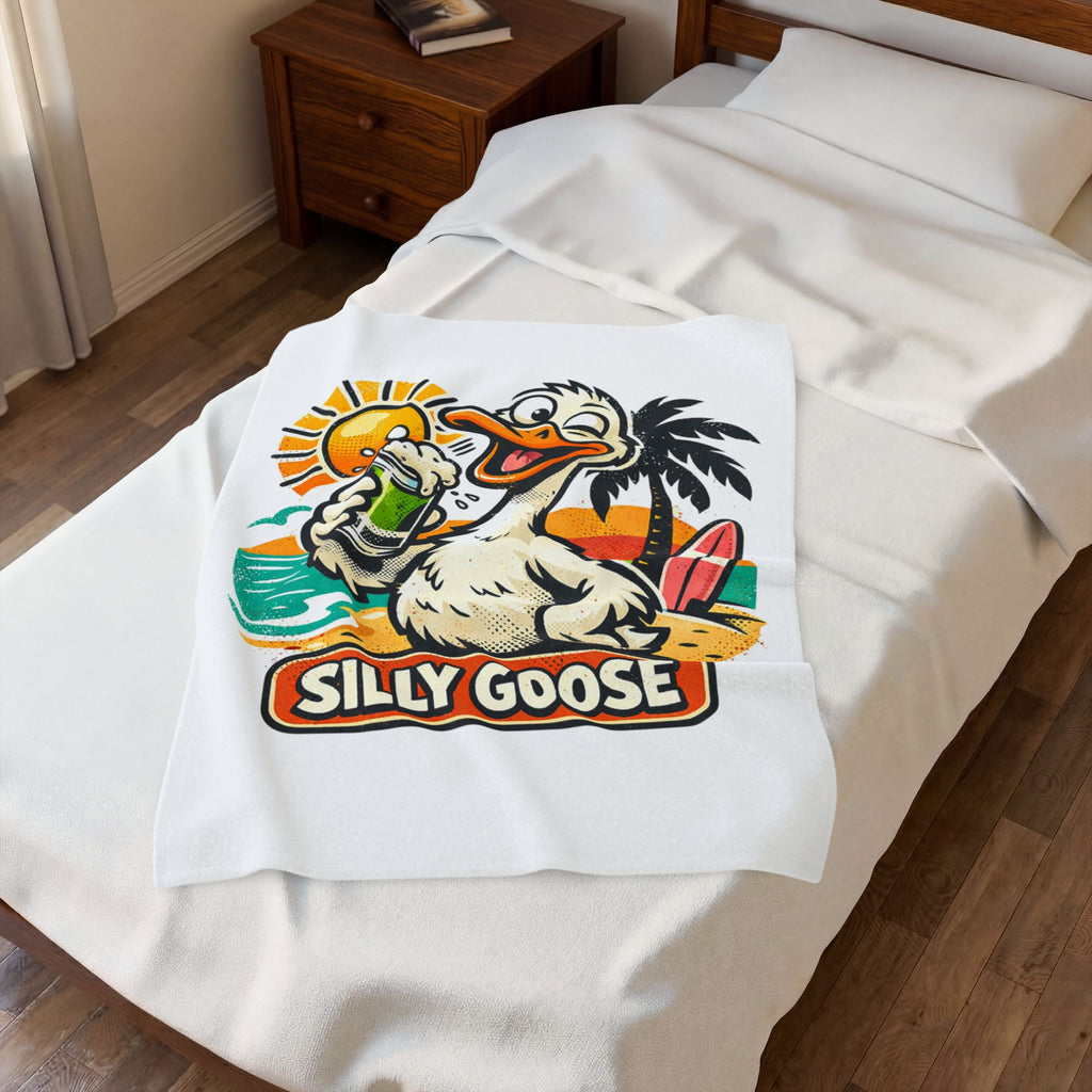 Silly Goose Beach Duck Velveteen Plush Blanket | Surf, Sun, Palm