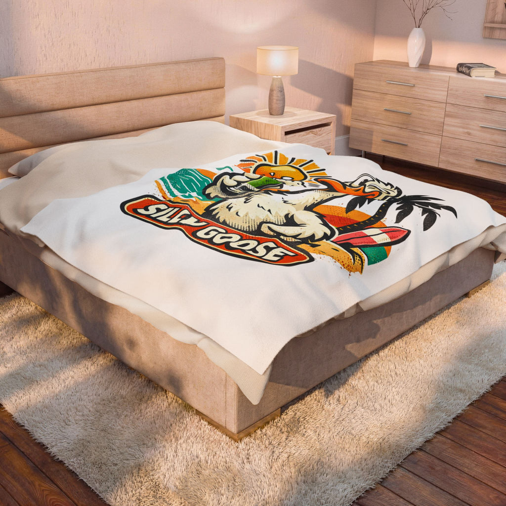 Silly Goose Beach Duck Velveteen Plush Blanket | Surf, Sun, Palm