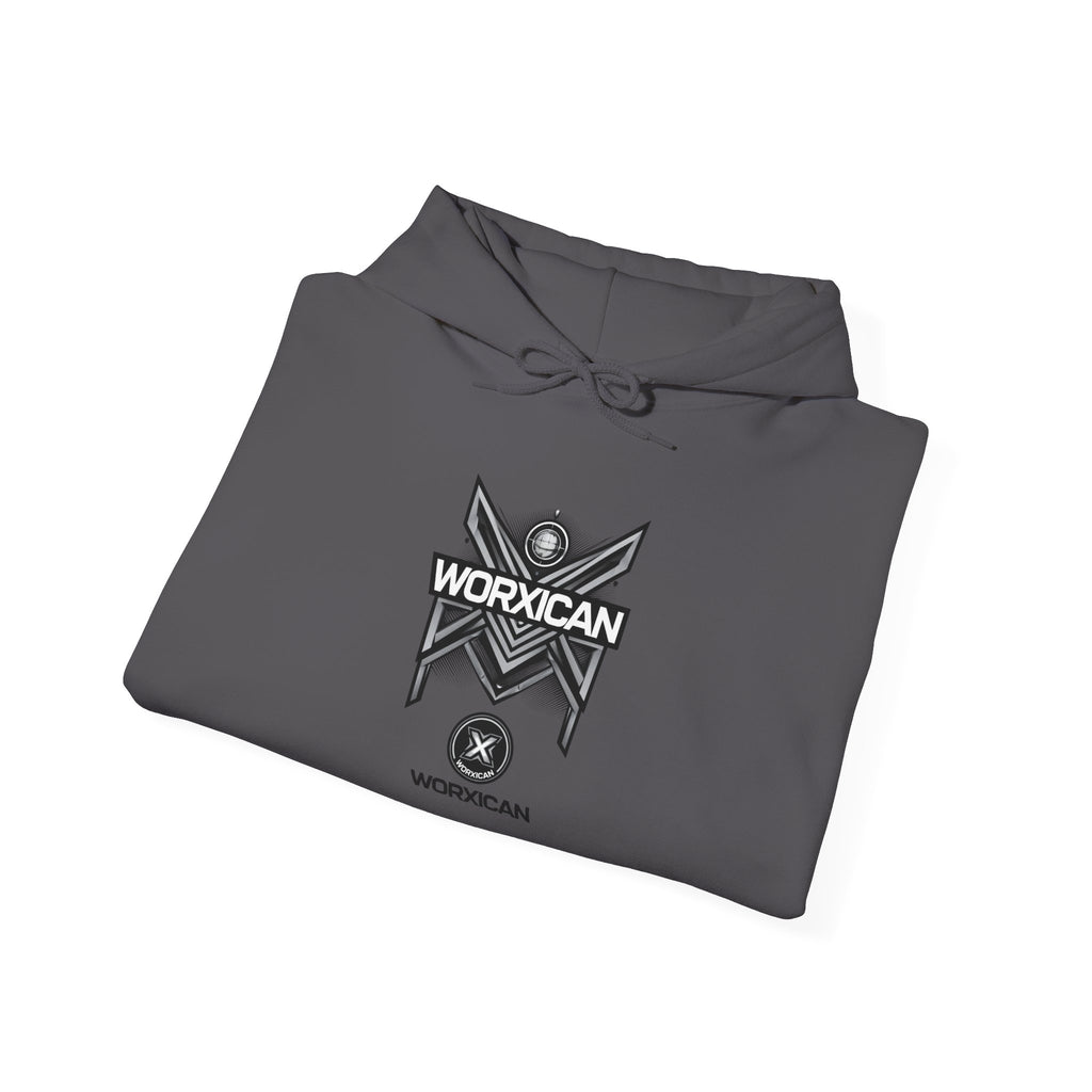WORXICAN geometric X logo Hoodie | silver text streetwear