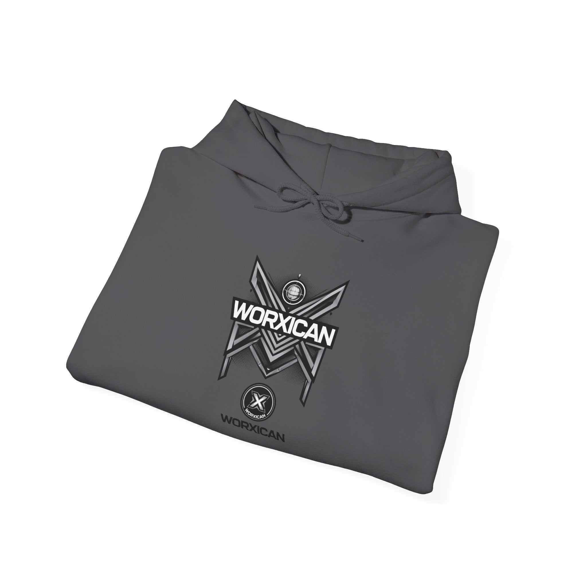 WORXICAN geometric X logo Hoodie | silver text streetwear