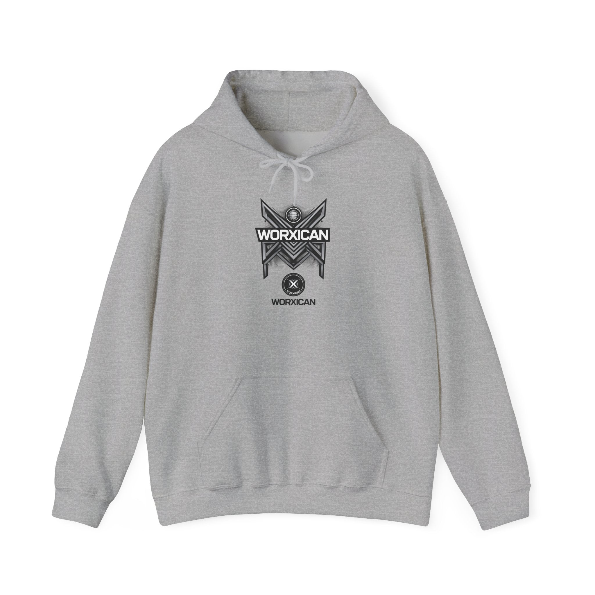 WORXICAN geometric X logo Hoodie | silver text streetwear