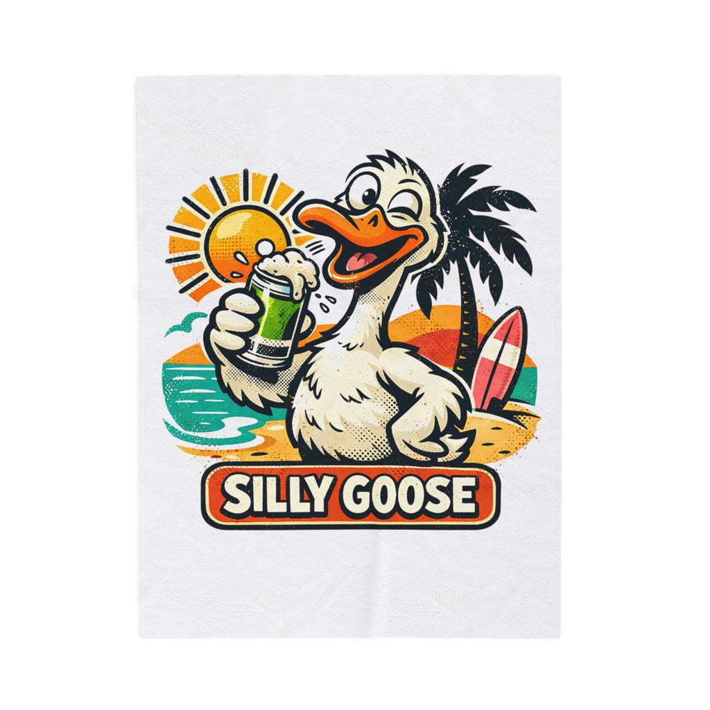 Silly Goose Beach Duck Velveteen Plush Blanket | Surf, Sun, Palm