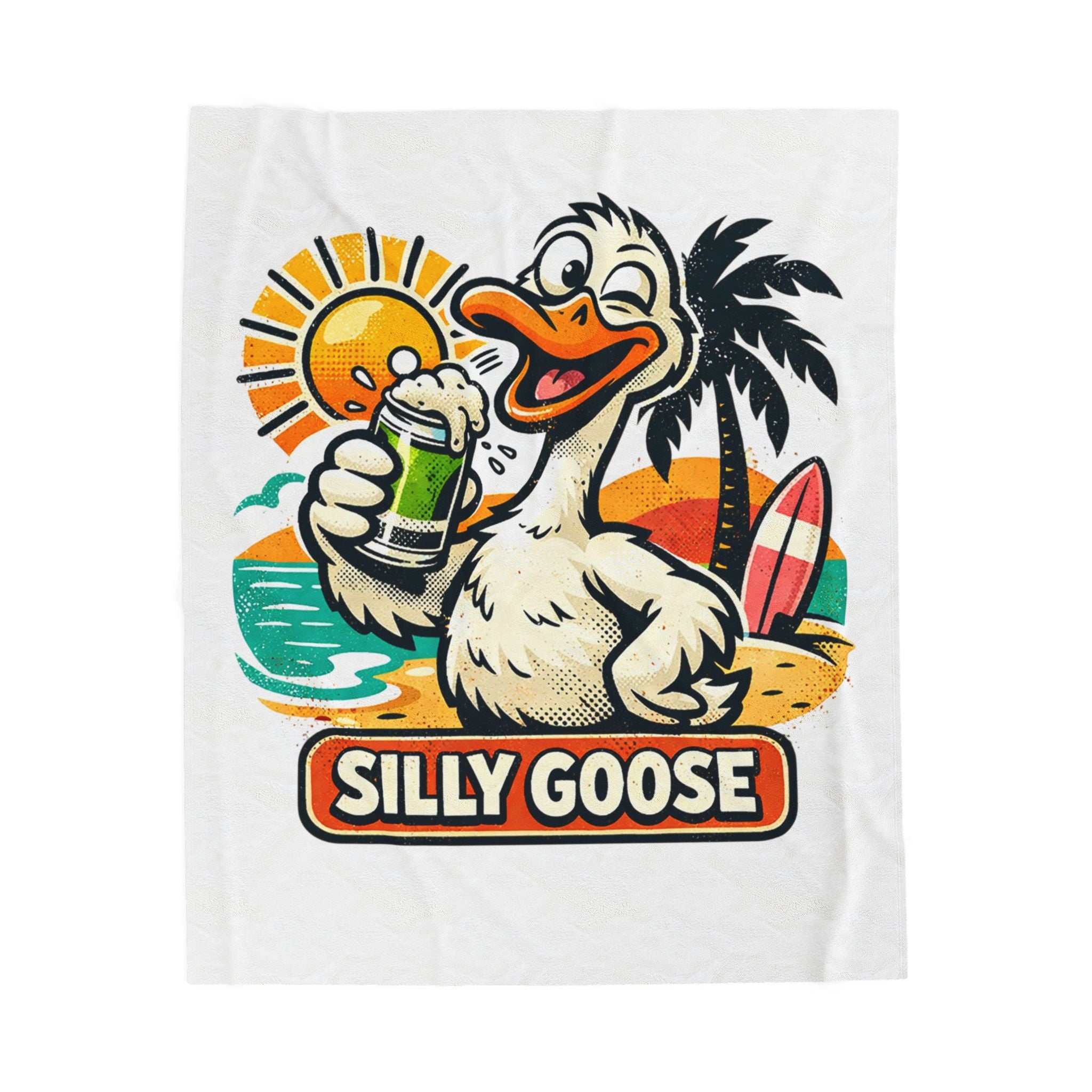 Silly Goose Beach Duck Velveteen Plush Blanket | Surf, Sun, Palm