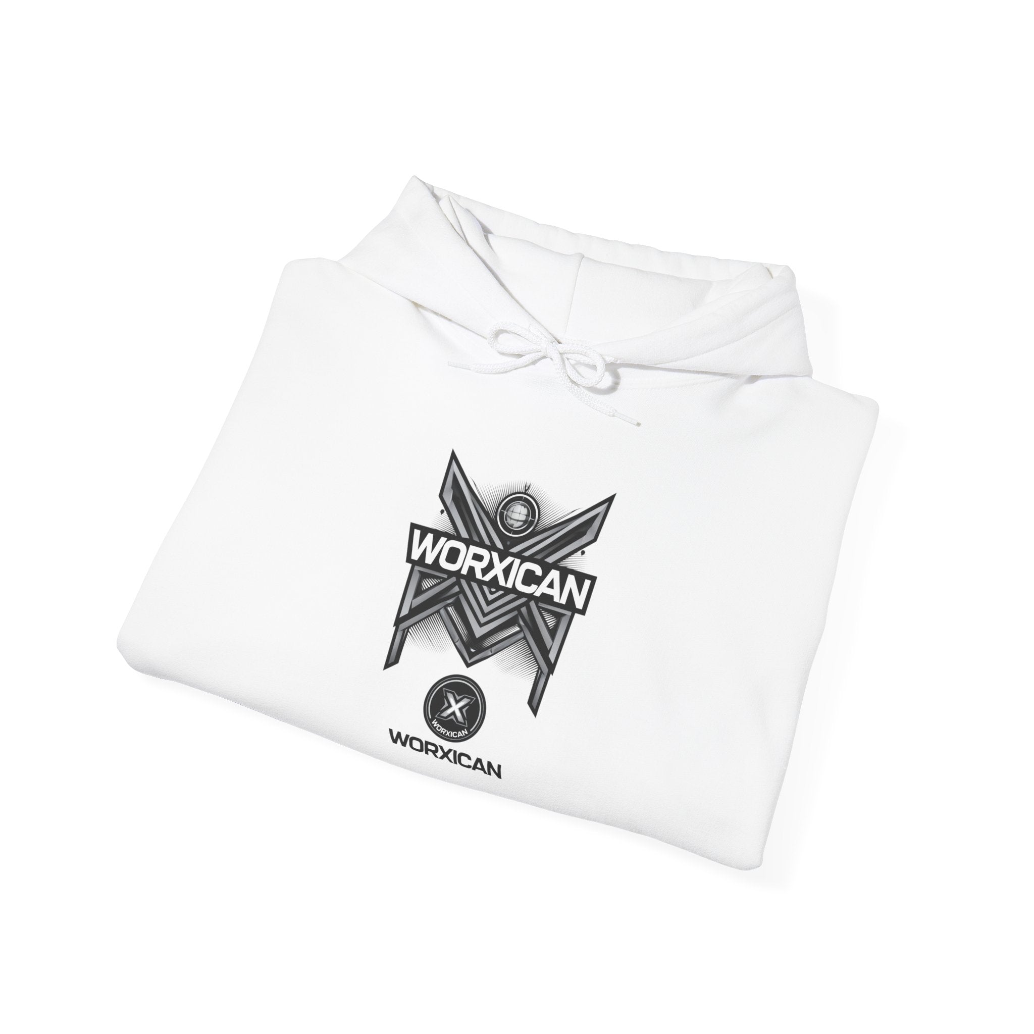 WORXICAN geometric X logo Hoodie | silver text streetwear