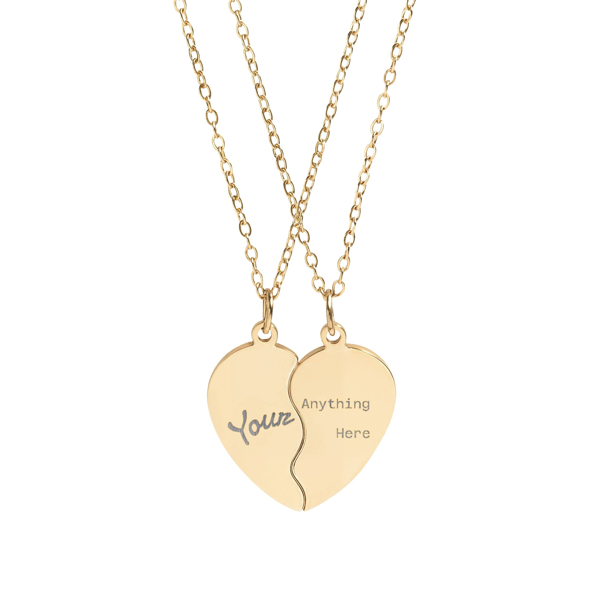 Engraved Break Apart Heart Necklace Set