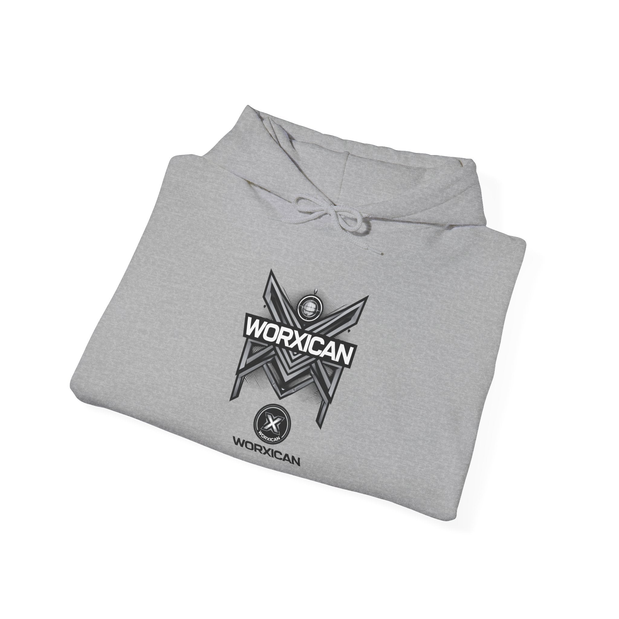 WORXICAN geometric X logo Hoodie | silver text streetwear