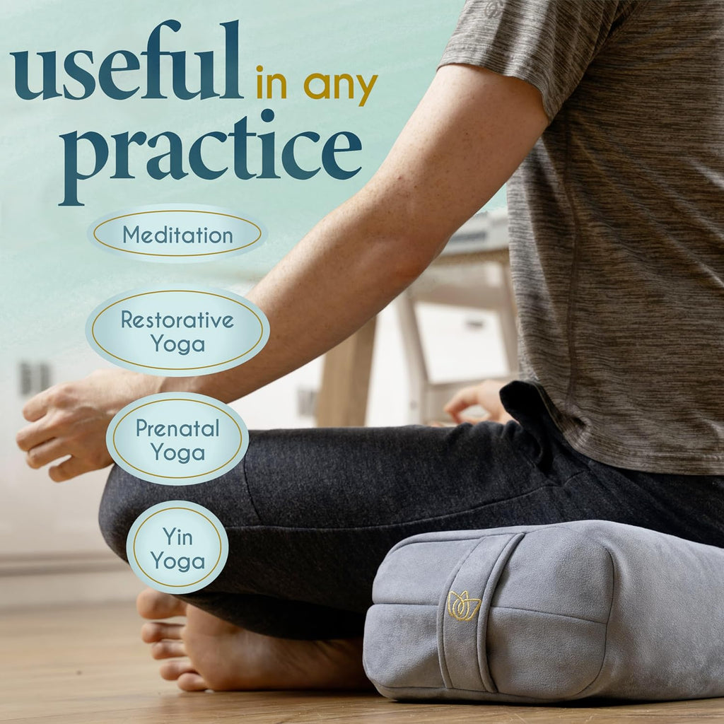 Meditation Cushion - Comfortable Floor Pillow - Traditional Tibetan Meditation Pillow with Beautiful Velvet Cover - Large Floor Cushion Seating for Adults - Premium Yoga Buckwheat Bolster