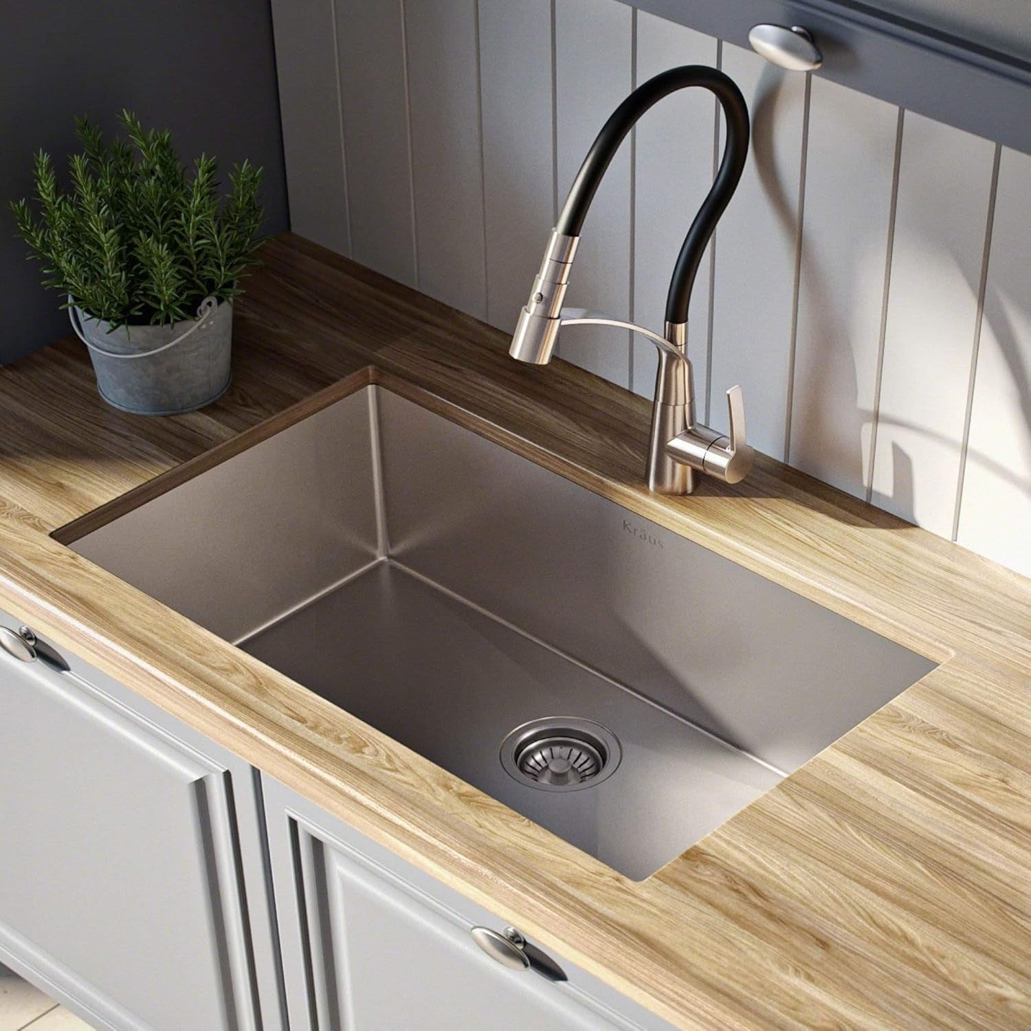 Standart PRO 26-Inch 16 Gauge Undermount Single Bowl Stainless Steel Kitchen Sink, KHU100-26