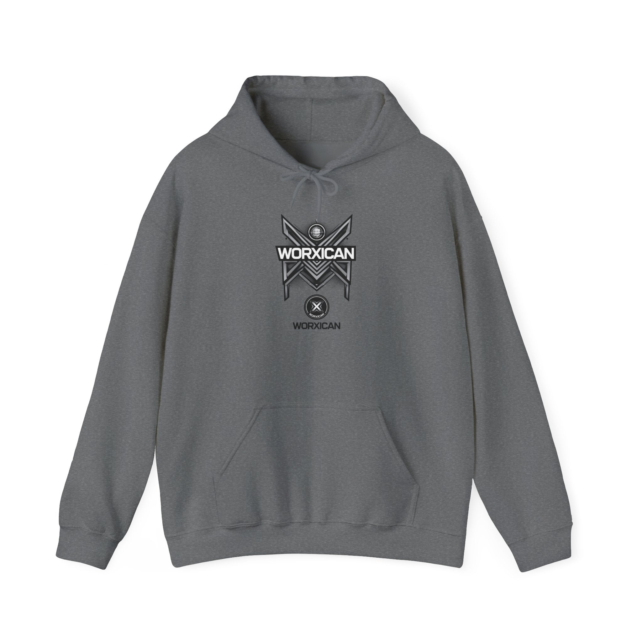 WORXICAN geometric X logo Hoodie | silver text streetwear
