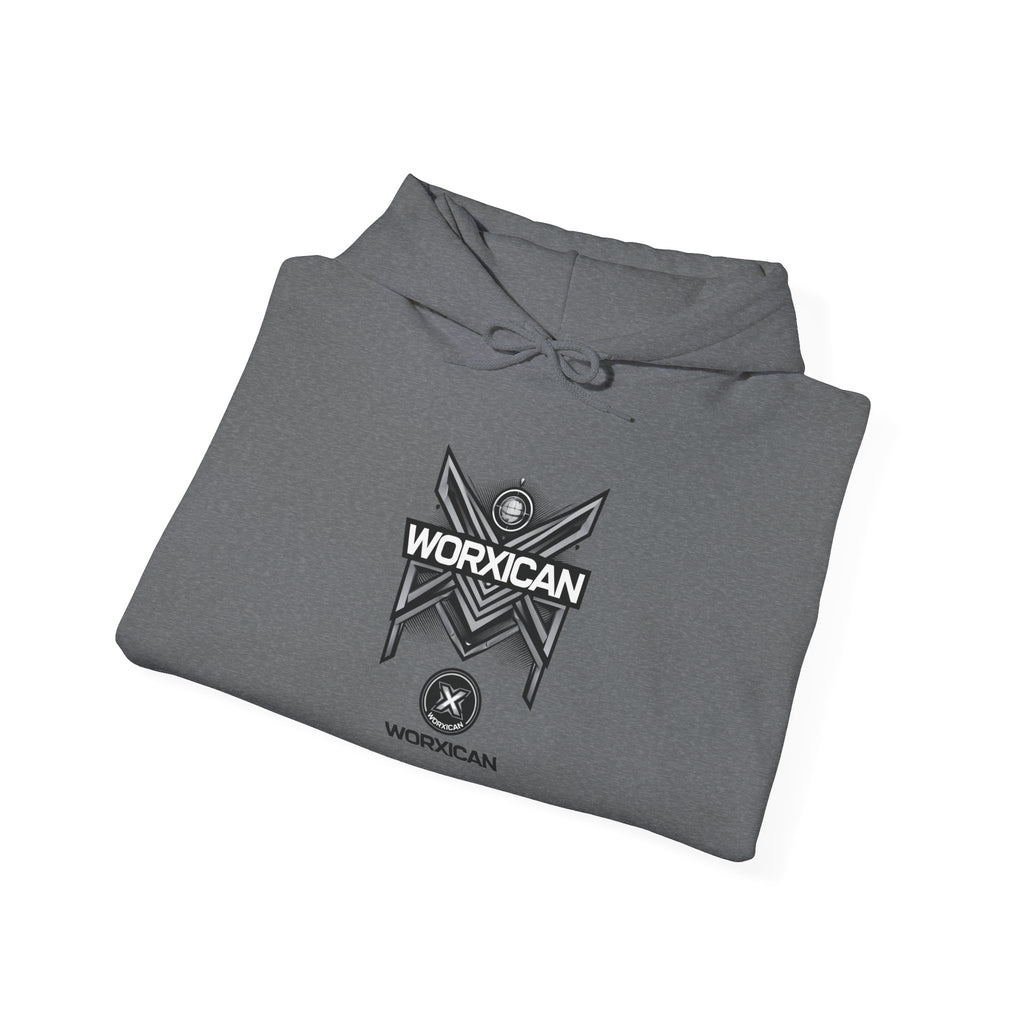 WORXICAN geometric X logo Hoodie | silver text streetwear