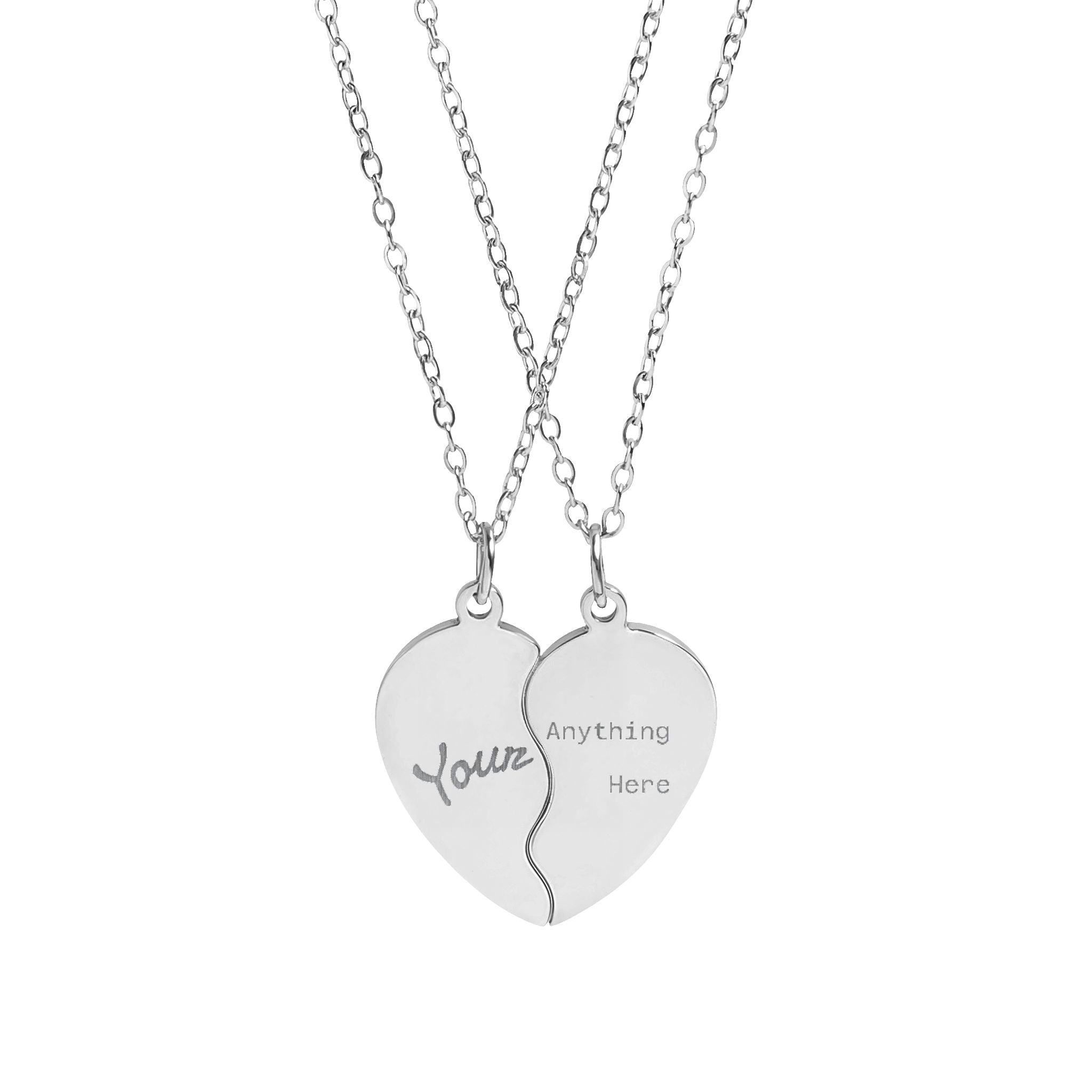 Engraved Break Apart Heart Necklace Set