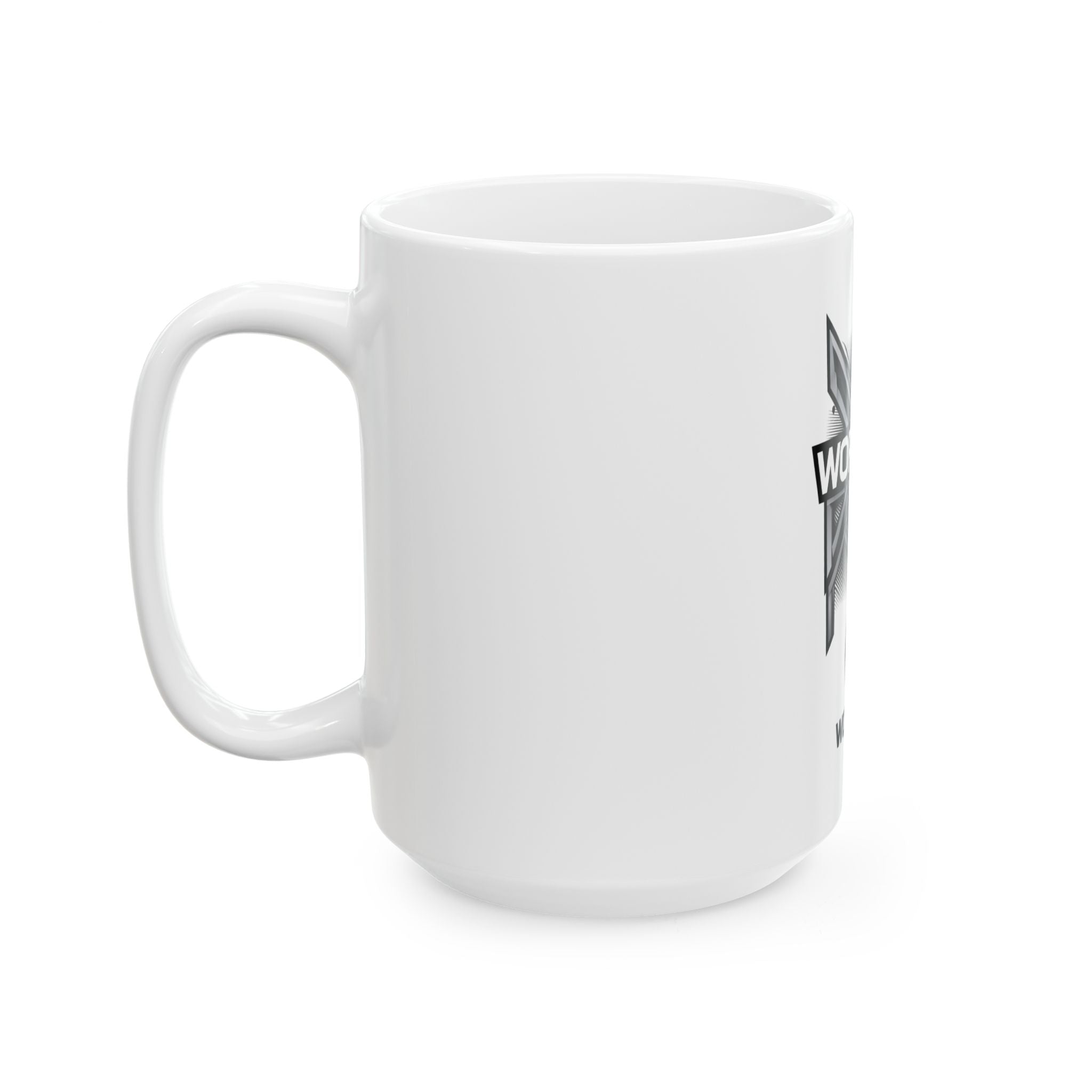 Worxican Logo Ceramic Mug – Monochrome Emblem Coffee Cup (11oz or 15oz)