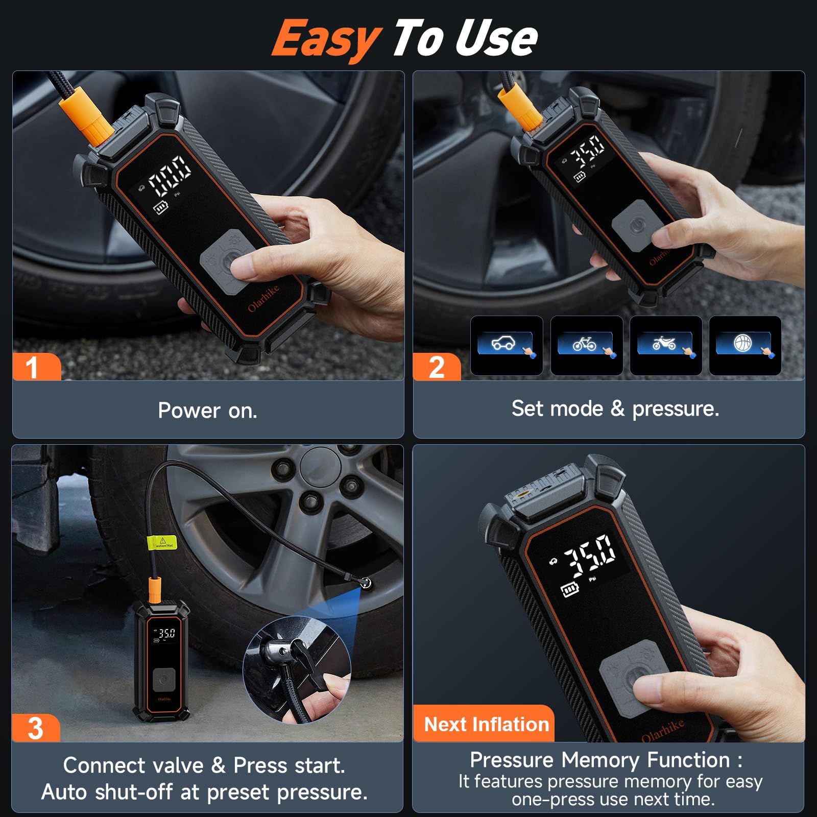 Portable Tire Inflator – Fast & Cordless Air Compressor for Cars, Bikes & More