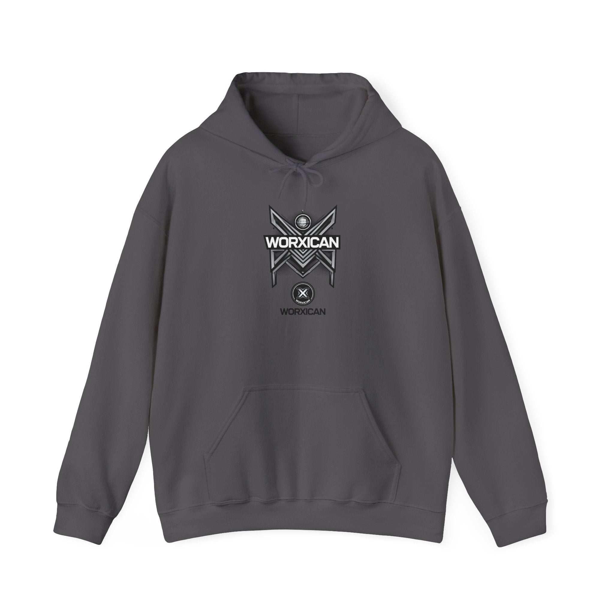 WORXICAN geometric X logo Hoodie | silver text streetwear