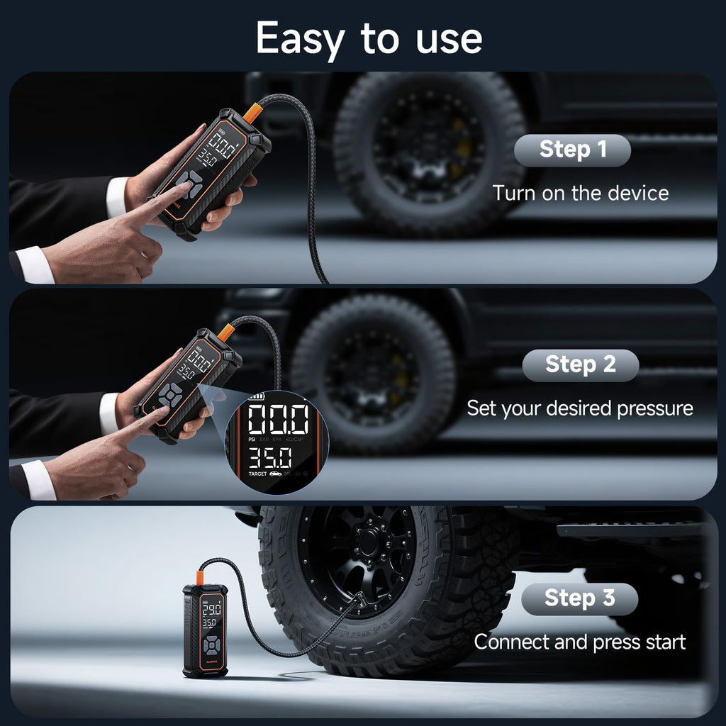 Portable Tire Inflator – Fast & Cordless Air Compressor for Cars, Bikes & More