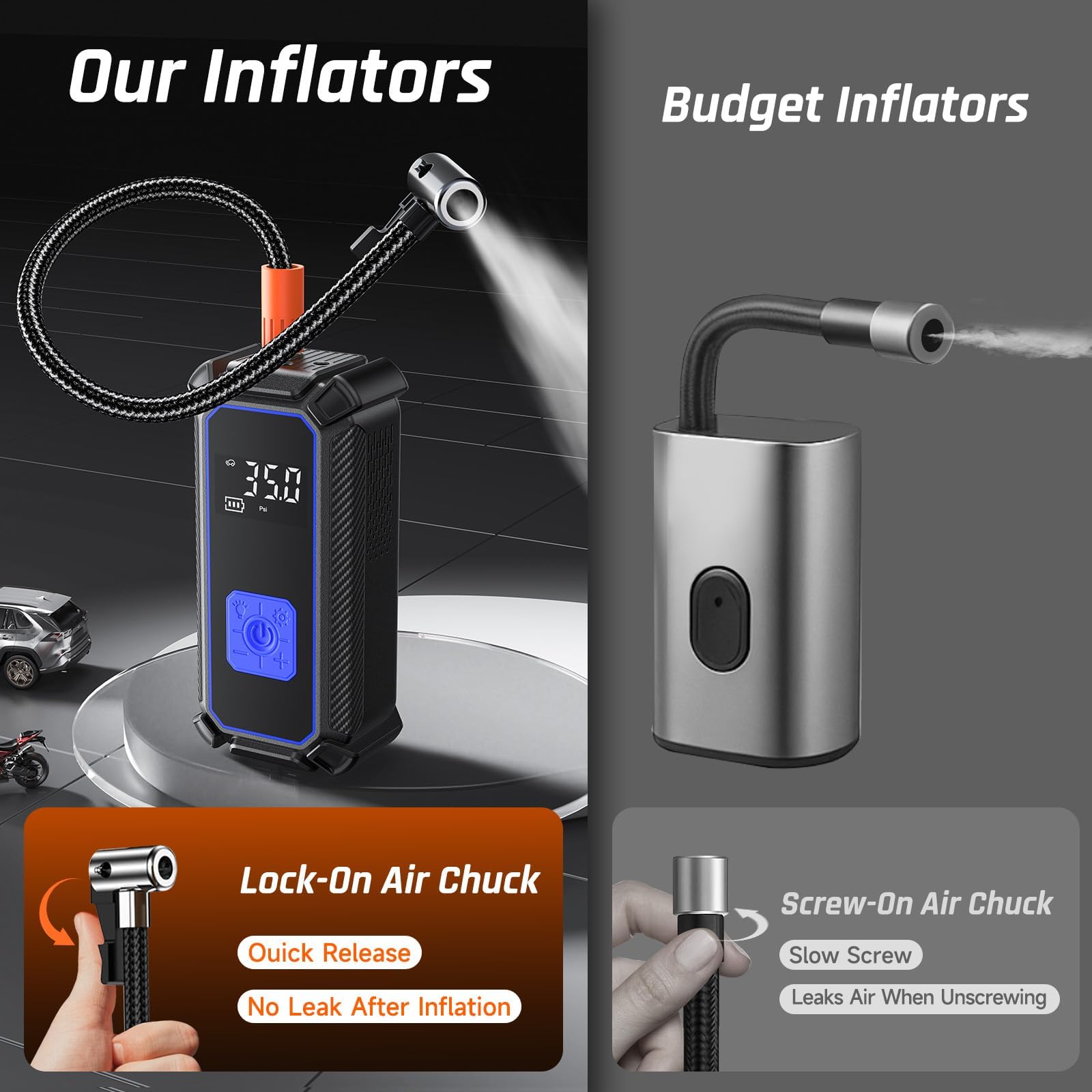 Portable Tire Inflator – Fast & Cordless Air Compressor for Cars, Bikes & More