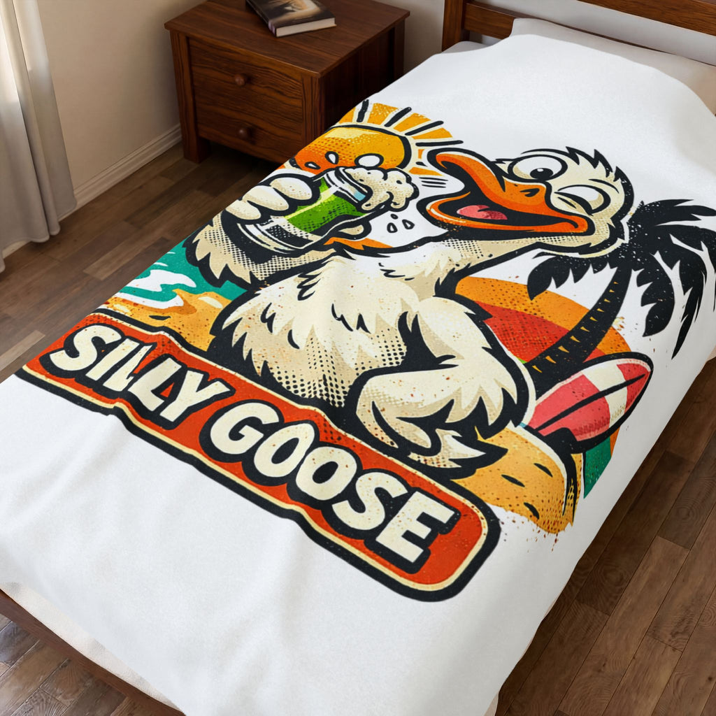 Silly Goose Beach Duck Velveteen Plush Blanket | Surf, Sun, Palm