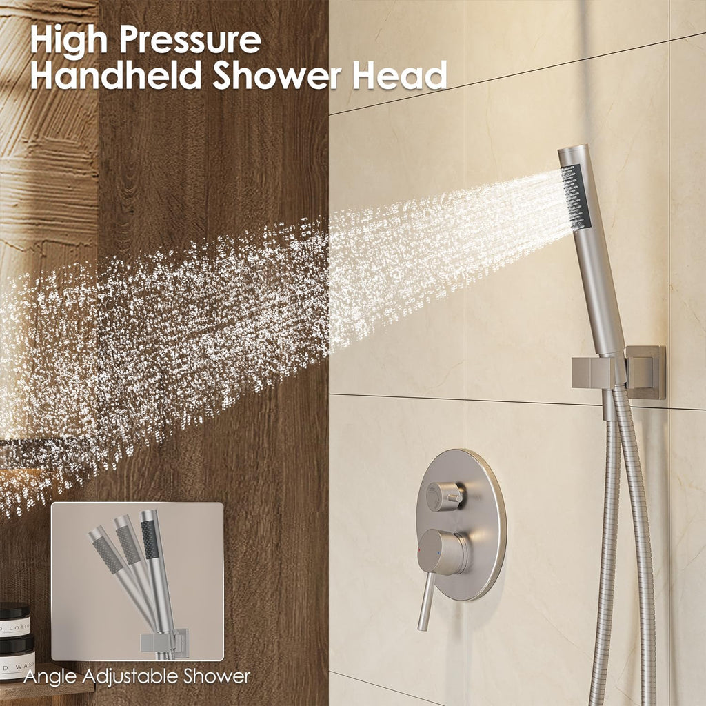 Shower System, Wall Mounted Shower Faucet Set with Shower Valve, High Pressure 10" Rain Shower Head with Handheld Spray Combo, 2 Way Rainfall Shower Head Set, Brushed Nickel