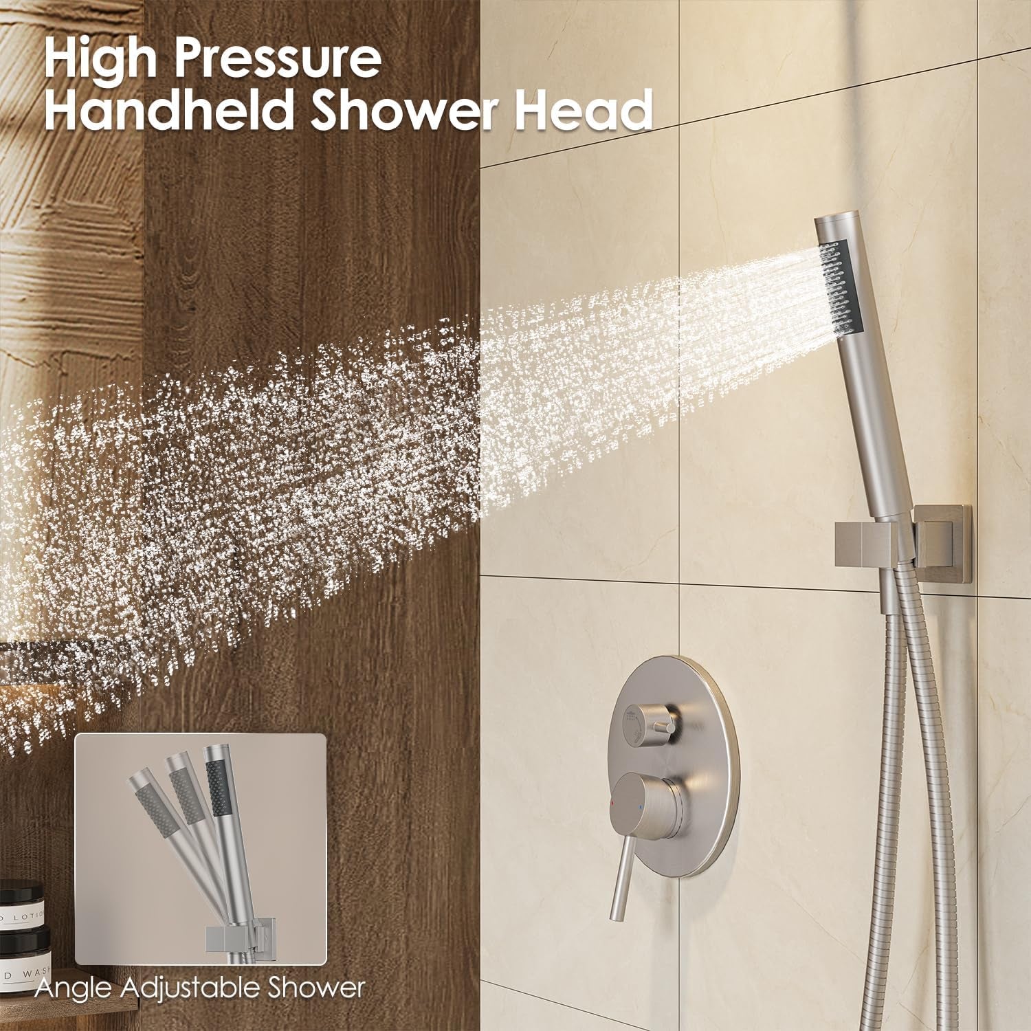 Shower System, Wall Mounted Shower Faucet Set with Shower Valve, High Pressure 10" Rain Shower Head with Handheld Spray Combo, 2 Way Rainfall Shower Head Set, Brushed Nickel