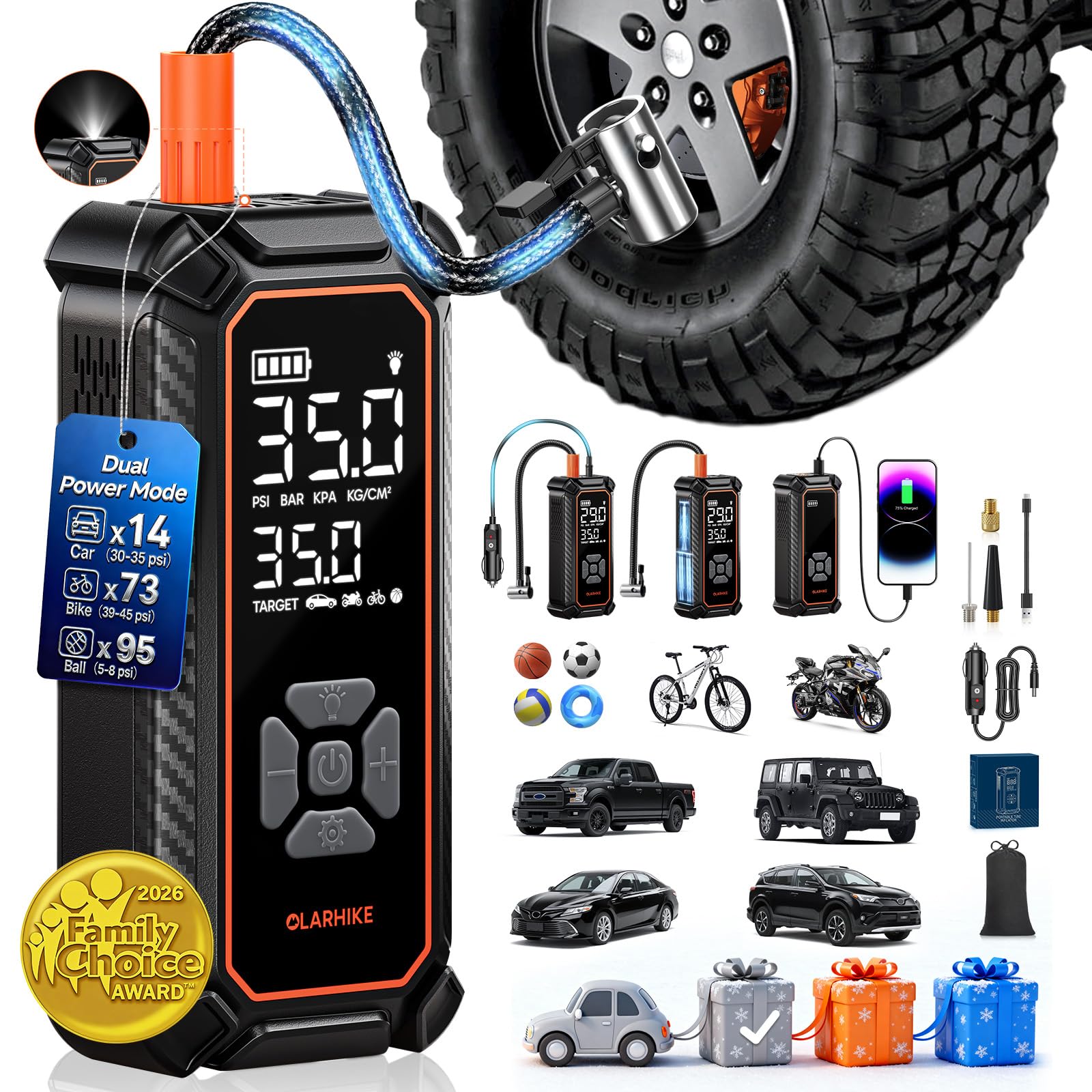 Portable Tire Inflator – Fast & Cordless Air Compressor for Cars, Bikes & More