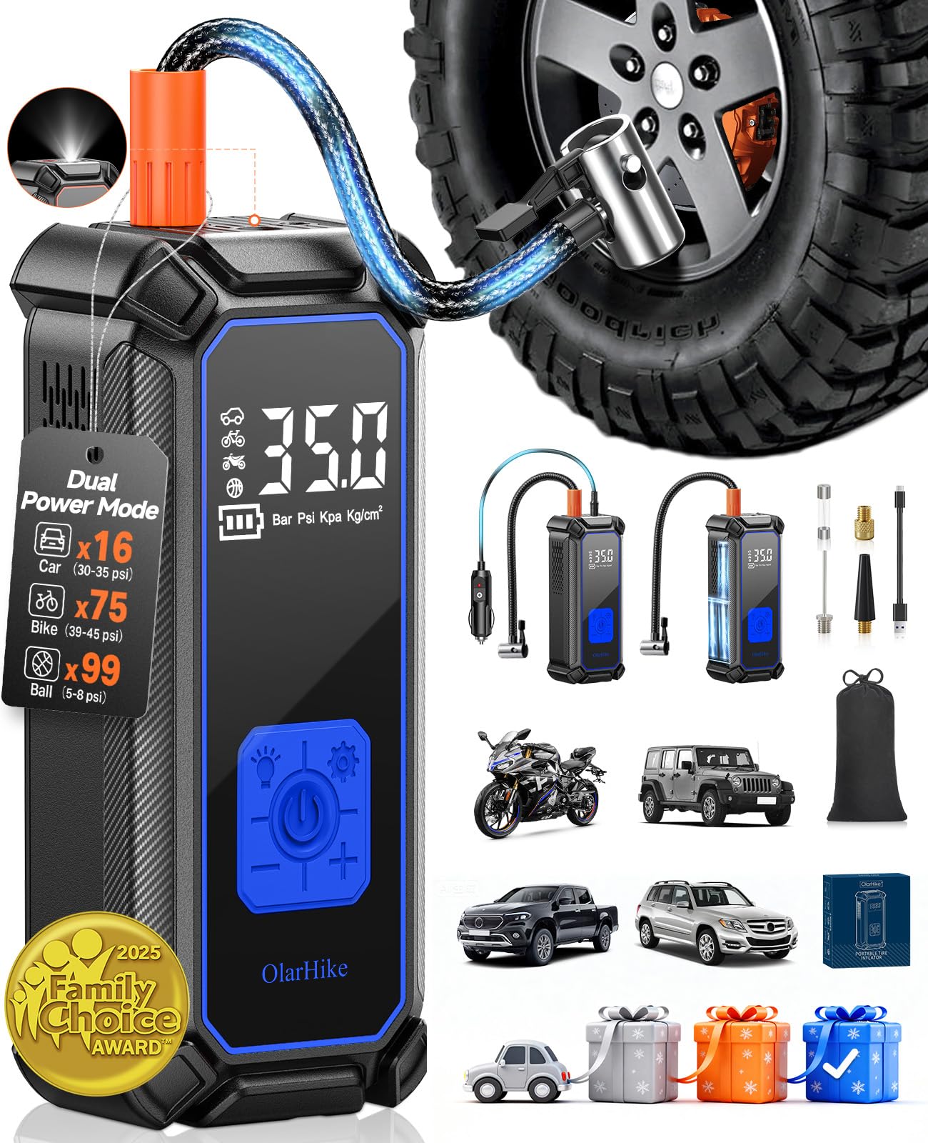 Portable Tire Inflator – Fast & Cordless Air Compressor for Cars, Bikes & More