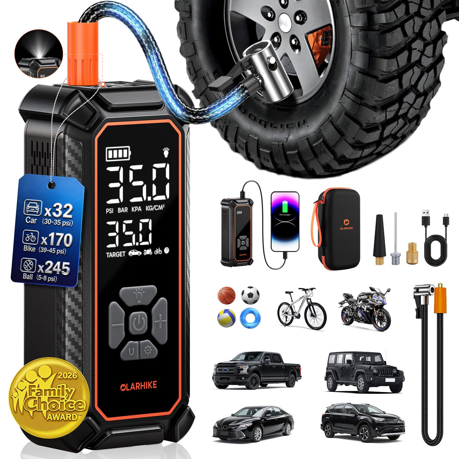 Portable Tire Inflator – Fast & Cordless Air Compressor for Cars, Bikes & More