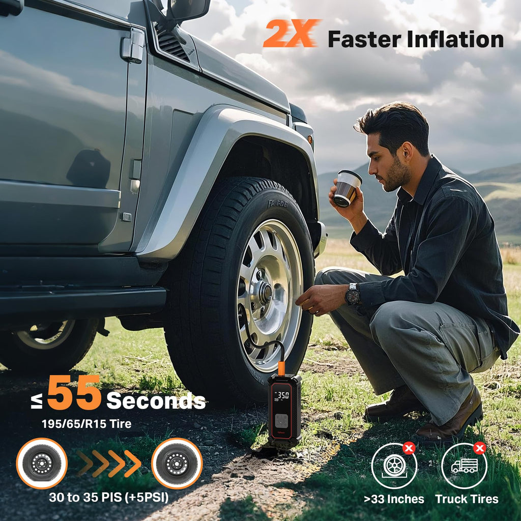 Portable Tire Inflator – Fast & Cordless Air Compressor for Cars, Bikes & More