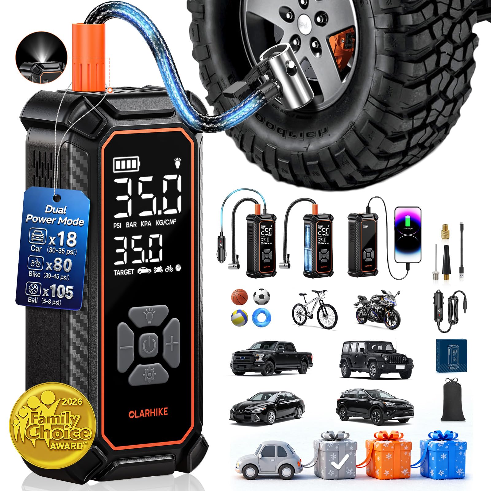 Portable Tire Inflator – Fast & Cordless Air Compressor for Cars, Bikes & More