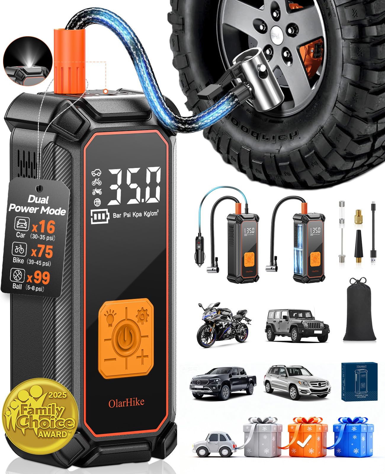 Portable Tire Inflator – Fast & Cordless Air Compressor for Cars, Bikes & More