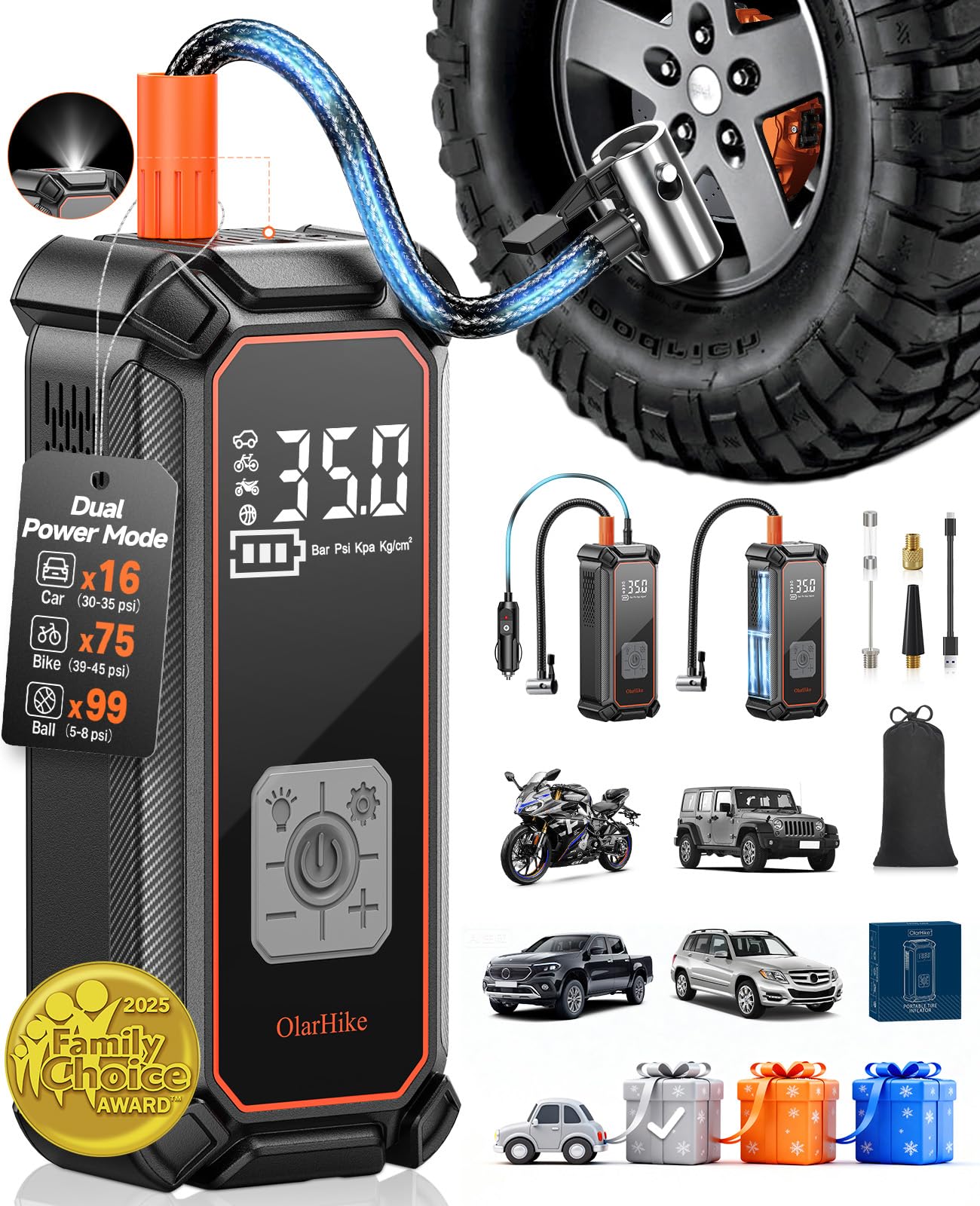 Portable Tire Inflator – Fast & Cordless Air Compressor for Cars, Bikes & More