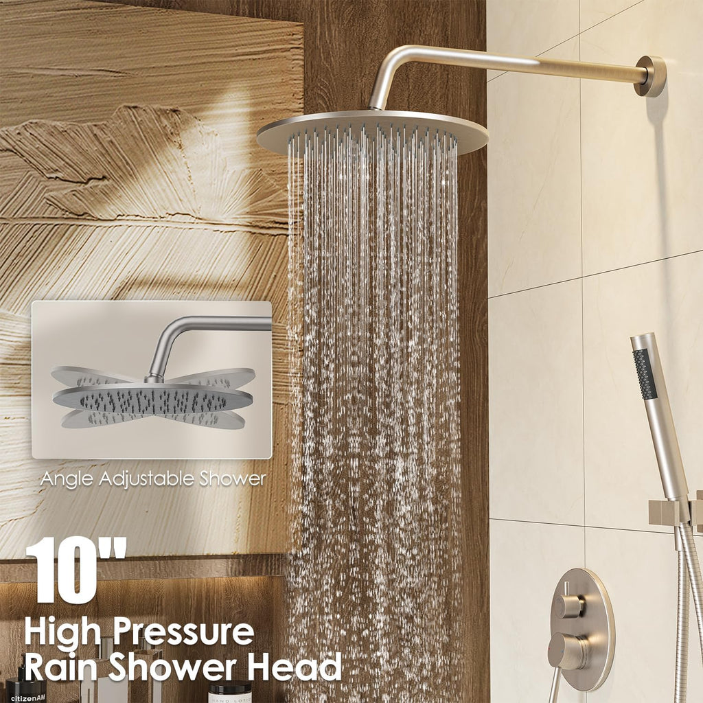 Shower System, Wall Mounted Shower Faucet Set with Shower Valve, High Pressure 10" Rain Shower Head with Handheld Spray Combo, 2 Way Rainfall Shower Head Set, Brushed Nickel