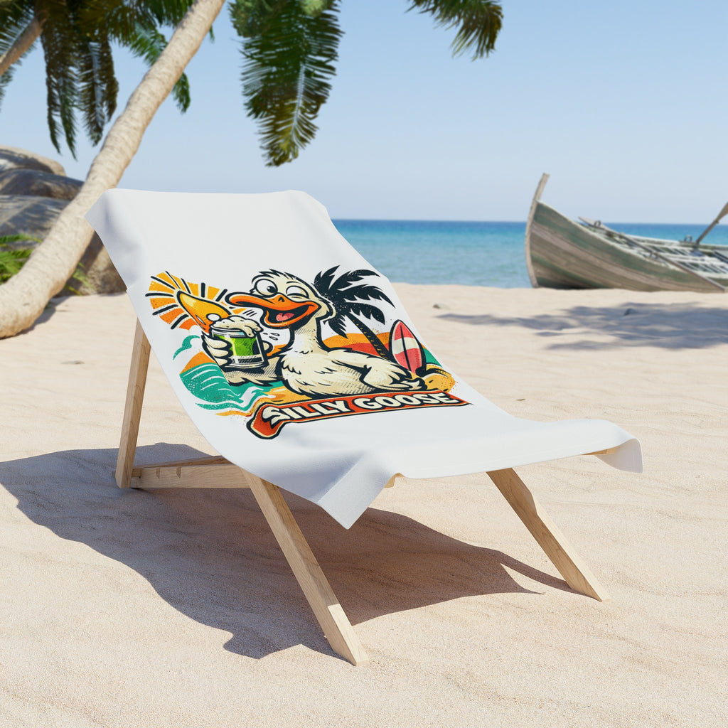 Silly Goose Surfing Duck Beach Towel | Tropical Sun, Palm Drink