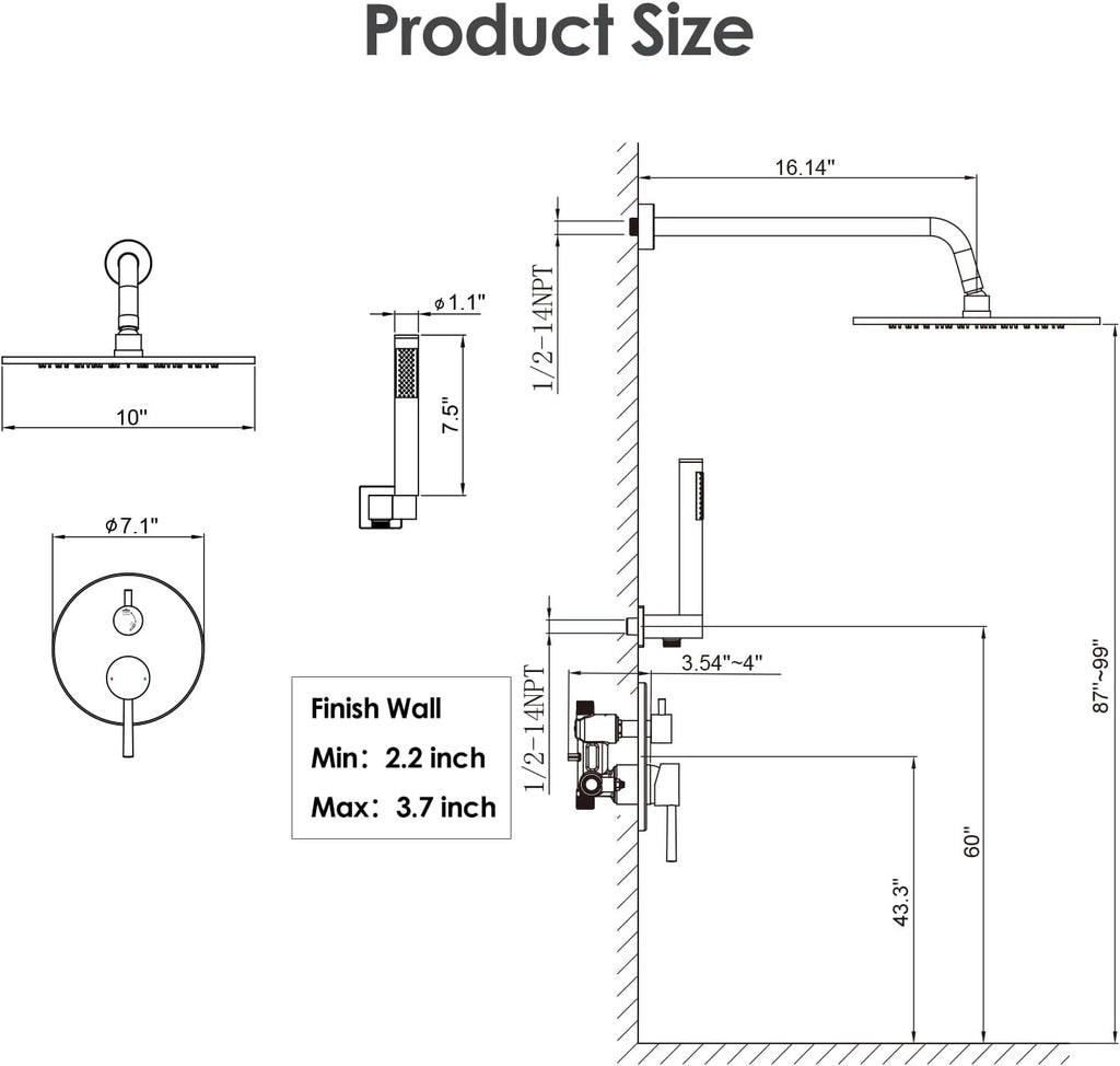 Shower System, Wall Mounted Shower Faucet Set with Shower Valve, High Pressure 10" Rain Shower Head with Handheld Spray Combo, 2 Way Rainfall Shower Head Set, Brushed Nickel
