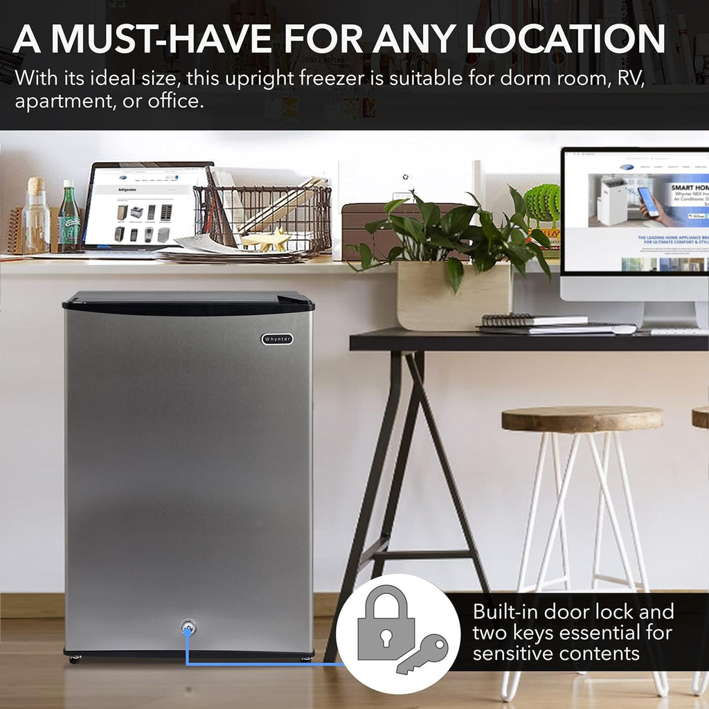 Upright Freezer with Lock, 3 Cu. Ft. Small Freezer Mini Freezer for Bedrooms, Dorms, Garages, Offices CUF-301SS, Stainless Steel, Energy Star