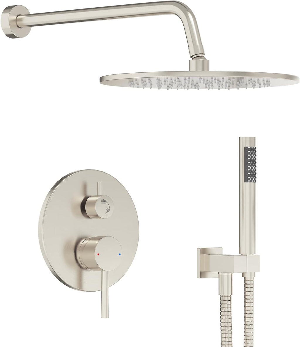 Shower System, Wall Mounted Shower Faucet Set with Shower Valve, High Pressure 10" Rain Shower Head with Handheld Spray Combo, 2 Way Rainfall Shower Head Set, Brushed Nickel