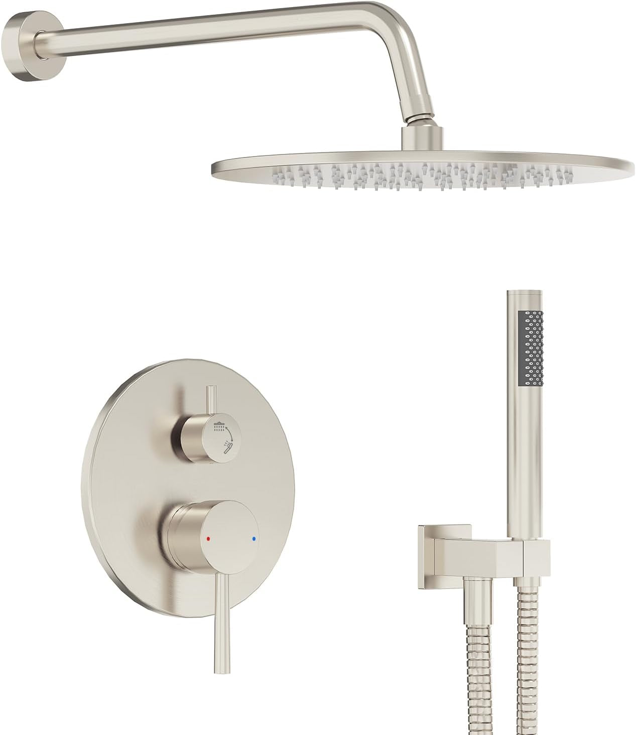 Shower System, Wall Mounted Shower Faucet Set with Shower Valve, High Pressure 10" Rain Shower Head with Handheld Spray Combo, 2 Way Rainfall Shower Head Set, Brushed Nickel